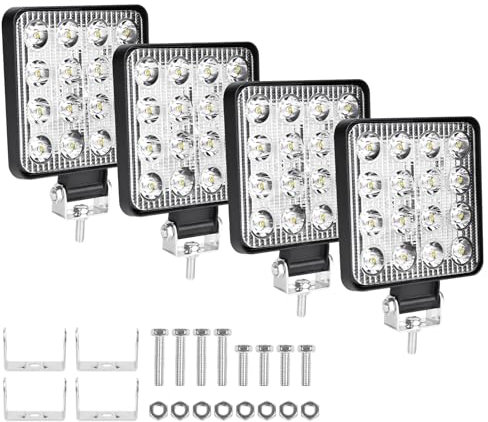 URAQT LED Arbeitsscheinwerfer, 4 Stück 4 Zoll 48 W Zusatzscheinwerfer 12V 24V Auto Arbeitsscheinwerfer Traktor IP67 Wasserdicht LED Offroad Zusatzscheinwerfer für Bagger Traktoren Schlepper ATV Lkw