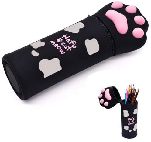 LGWJHCY Trousse télescopique 2 en 1 en silicone souple avec motif chat kawaii, porte-stylos, fermeture éclair, trousse de rangement pour enfants et adultes