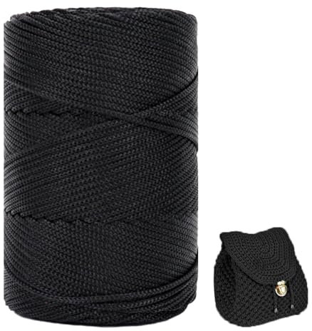 ZHANGXIAOMIN Polyester Garn 3mm X 225m, Makramee Band 3mm, Polypropylene Yarn, Geflochten Schnur Farbig, Zum Häkeln Für Stricken, Dekoration DIY Handwerk (Schwarz)