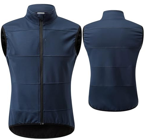 CLMETHE Veste de cyclisme sans manches en polaire pour homme, gilet de vélo, automne-hiver, thermique, vêtements de course, coupe-vent, réfléchissant,Blue-ASIAXL/EURL