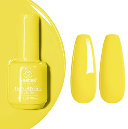 beetles Gel Polish, 15ml Canary Yellow Colour Gel Polish Soak Off UV LED Gel Polish Nail Art DIY Home Manicure Salon Gel 0.5OZ-CL148