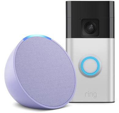New Ring Battery Video Doorbell (2024 release) | Satin Nickel, Works with Alexa + Echo Pop | Lavender Bloom - Smart Home Starter Kit