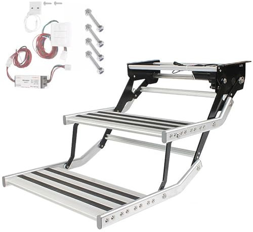 Electric Automatic/Manual RV Steps with Light for Motorhome Rv Camper Van Travel Trailer Caravan - 150kg/330 Lbs - Camper Stairs