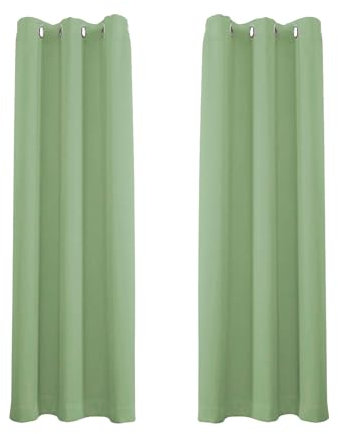 Happy Homewares Olive Green Eyelet Curtains - 46 x 54 Inch Drop - Elegant Room Darkening Blackout Curtains with Thermal Insulation - 2 Panels for Bedroom or Living Room