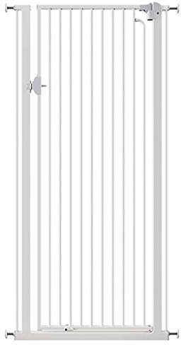 Extra hohes weißes Haustier-Laufstall, Sicherheitsgitter, druckmontiert, Baby-Treppenschutzgitter für Treppen, Flur, Tür, leicht zu öffnen, verstellbare Breite 99 x 104 cm