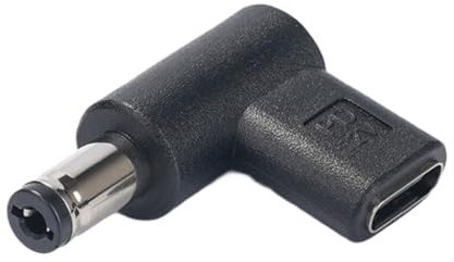 USB C Buchse auf Stecker DC Adapter 5.5 x 2.1 mm/5.5 x 2.5 mm, 90 Grad Ladeanschluss für Telefone, Laptops, Router, Schwarz