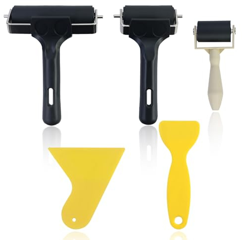 3 Stück Gummiwalzen, Farbwalze, Gummiroller, Linoldruck mit 2 Stück gelben Schabern, für DIY, Stempeln, Drucken, Tintenfarbblock (3,5 cm, 6 cm, 10 cm)