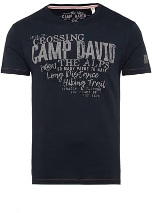 Camp David Herren Rundhalsshirt mit Label Prints Deep Water, XXL