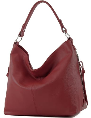 modamoda de T160 Damen Leder Schultertasche Henkeltasche Large handmade in Italy, Farbe:Dunkelrot