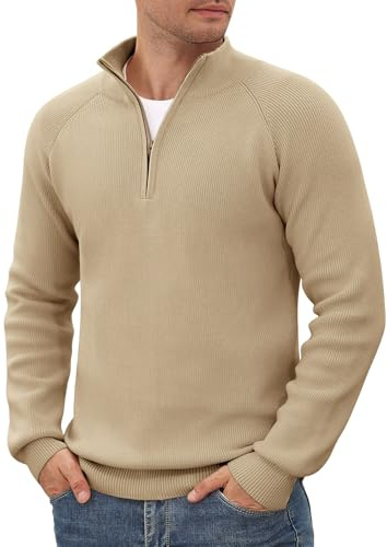 TOMEEK Maglione Uomo Collo Alto con Zip Dolcevita Invernale Tinta Unita Pullover Caldo Maglioncino Maglie Uomo Invernali Casual(Khaki,M)