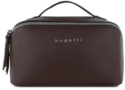 bugatti Almata Kulturbeutel Damen, Make-up-Tasche mit großer Öffnung für Reisen, braun