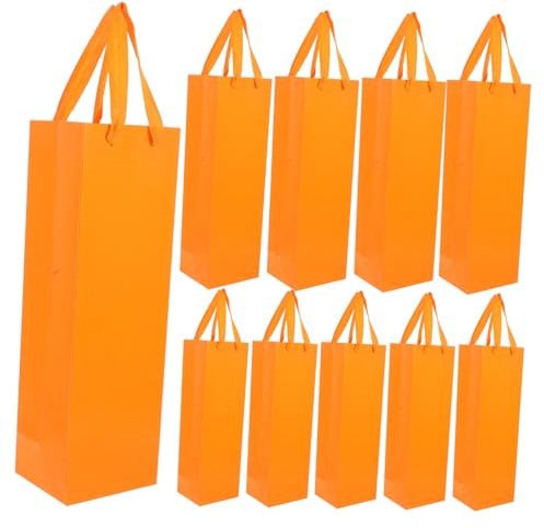 VILLFUL 20pcs Waterproof Paper Wine Bags with Handle, Reusable Thick Cardboard Wine Bottle Carrier Pouches in Persimmon Orange for Packaging and Travel