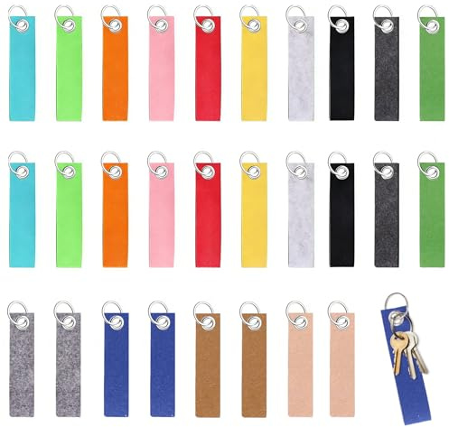 Foonary 28 PCS Schlüsselanhänger Filz (13X3cm) – 14 Farben je 2 Stück + mit Flugzeugbox, Edelstahl-Ring,Blanko Filz Schlüsselanhänger zum Beschriften, Personalisiert für DIY/Handwerk & Geschenke