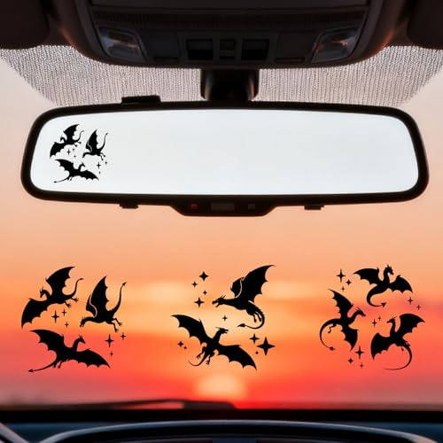 PRESSINART 6 Stück 3 Styles Drachen Auto Rückspiegel Aufkleber Schwarze Himmlische Drachen Kleine PVC Vinyl Transfer Sticker Für Auto Fenster Stoßstange Motorrad Helm LKW Laptop Kunst Dekoration