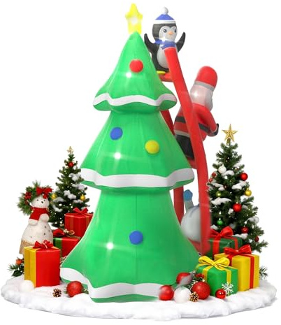 Suusolny Árbol de Navidad hinchable XXL de 240 cm con Papá Noel, muñeco de nieve, LED, decoración navideña, cajas de regalo, decoración de invierno, iluminación festiva