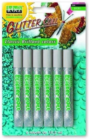Colla Glitter Tubetto 10.5Ml argento 6Pz