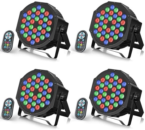 U`King 4PCS Pack LED Par Strahler 36 LED Bühnenlicht Partylicht RGB mit Fernbedienung, Discolicht Scheinwerfer Beleuchtung Moving Head für Stage DJ Party Show Bar Halloween Weihnachten