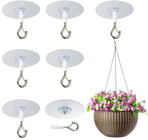 YunJoyous 6 Pcs Ceiling Hooks Self Adhesive Heavy Duty Self-Stick | No Drill Ceiling Hooks for Hanging Plants for Bird Feeders Lanterns Wind Chimes Planters Outdoor Decoration Hooks