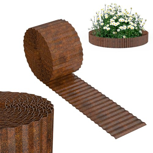ACXIN Rasenkante Metall, Rost, 0,18x10m, Wellenförmige Beetbegrenzung | Verzinkt flexibel formbar leicht, zuschneidbar auf Wunschlänge. Rostbeständig, klare Abgrenzung für Beete und Gartenwege