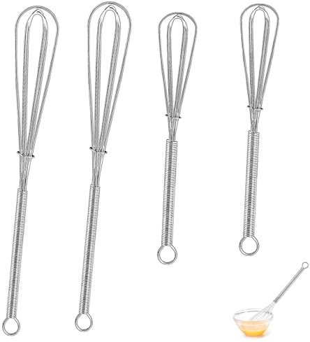 Stainless Steel Whisk Set, 5 7 Mini Whisks, Manual Hand Whisker for Mixing, Tiny Whisk Kitchen Whisks Small Egg Whisk for Cooking Whisking Blending Beating Stirring(4 Pack)