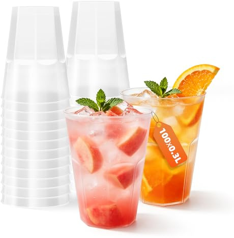 AOLUXLM Lot de 100 Gobelets de Fête, Gobelet Réutilisables en Polypropylène | 300ml/10oz, Passent au Lave-vaisselle, Incassables, Réutilisables pour Evénements, Mariages, Restauration
