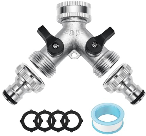 FDKene Robinet Double Sortie 3/4, Répartiteur d'eau en Y à 2 Voies avec Vannes avec Interrupteur de Commande, Distributeur de Tuyau d'arrosage pour Machine à Laver et Lave-Vaisselle