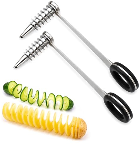 ASFWAGQ 2 Stück Spiralschneider Kartoffel Handschneider Edelstahl Gemseschneider Spiralschneider Handgeführtes Kartoffelspiralenschneider für Obst und Gemse Kartoffeln, Karotten