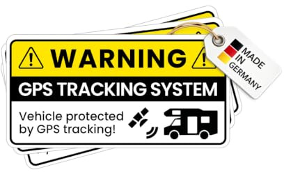 4X GPS Tracker Warnaufkleber für Wohnmobil, Wohnwagen & Transporter – Diebstahlschutz Hinweis-Aufkleber für GPS Tracking System – Hinterglasaufkleber innen selbstklebend UV-beständig