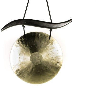 Feng Gong-Set/Wind Gong 30 cm, inklusiv geschwungenem Holzaufhänger aus Holz sowie einem Holz-/ Baumwollklöppel -7071-