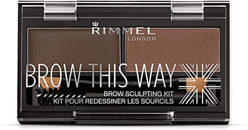 Rimmel London Brow This Way Augenbrauenpuder-Modellierset, gepflegtes Finish und ultimative Präzision mit Duo Compact Formula, Dunkelbraun, Pulver 0,04 oz, Wachs 0,03 oz