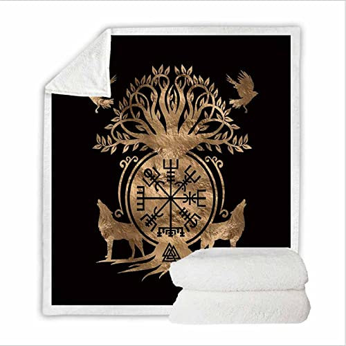 RFFLUX Wikinger Kuscheldecke 150x200cm Warmer Winter Weich Nordisch Mythologie Wikinger Decke Microfaser Sherpa Wohndecke Flauschige Couchdecke für Erwachsene Weihnachten Geschenk Blanket