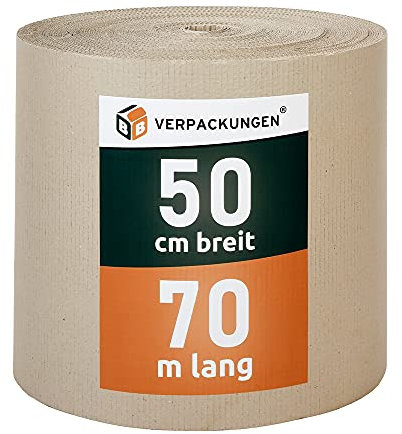 BB-Verpackungen 1x Rollenwellpappe 0,5 x 70 m Fläche 35m² (1 Rolle) - hochwertige Wellpappe Rolle für Versand und Lagerung, umweltfreundlich und recyelbar