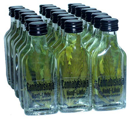 Pfiffig-Wohnen Hanf Likör mit Blatt in Cannabis Style Cannabiskaja Klopfer 20ml Likör 16% - 6 Stück