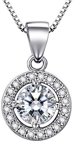 Lydreewam Kette Damen 925 Sterling Silber Runder Anhänger Halskette mit 3A 6mm Zirkonia, 45cm Box Kette