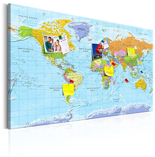 murando Pin Board World Map 120x80 cm/48x32 1 piece | Cork Board On Non-Woven Material XXL Memo Notice Board Pins Included Vision Board Images Pictures Home Decor Travel Gift