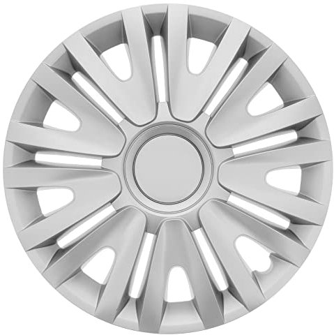 S SUMEX Juego de 4 Tapacubos de 15 Pulgadas Diseño Illinois Silver, Acabado Cromado y ABS Resistente a Fuertes Impactos, Duradero y Fiable con Anillo de sujeción Ajustable