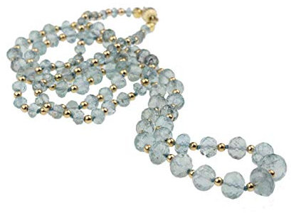 constanze-creation c-c Damen Edelstein Kette/Aquamarin in Facettenschliff - hellblau / 14kt Gelbgold / 75cm Länge