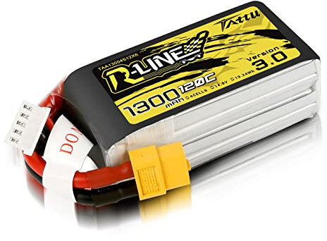 Tattu 4S Lipo Batterie 1300mAh 14,8V 120C 4S Rline Version Batterie avec connecteur XT60 pour FPV Racing Drones Vélo de Route Quadcopters Avion Hélicoptère RC Bateau RC Voiture