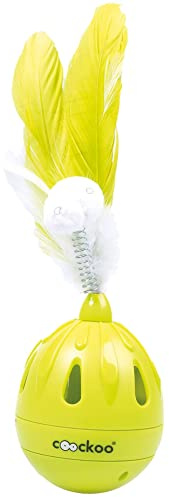 Europet Coockoo, Jouet pour Chat Tumbler Vert, avec minuterie, Distributeur de friandises, pour des Heures de Plaisir de Jeu, Musique ludique et Plumes colorées, Design Rigolo et résistant