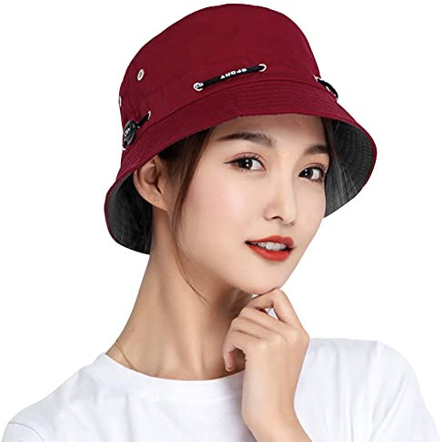 ITODA Fischerhut Sommer UV Schutz Sonnenhut Frauen Herren Buschhut Faltbar Fischermütze Breite Krempe Sonnenmütze Einfarbig Anglerhut Unisex Eimerhut Outdoor Hut Eimerhut Wandern Angeln Rot