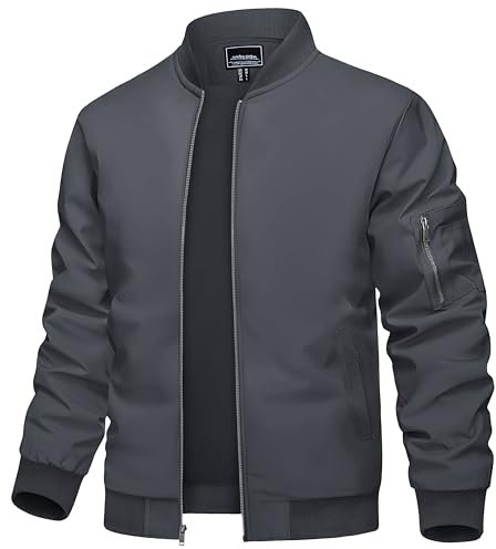 TACVASEN Uomo Giacca Bomber Leggera Jacket Sportiva con Collo da Baseball, Grigio scuro