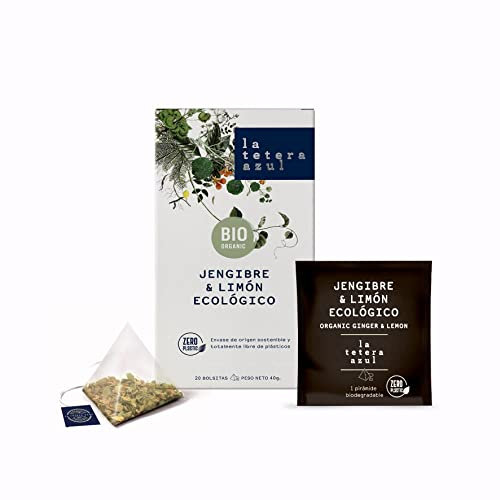 LA TETERA AZUL Infusión Ecológica De Jengibre Y Hierba Limón. Té Adelgazante Orgánico En Pirámides. Ginger & Lemon. 20 Pirámides.
