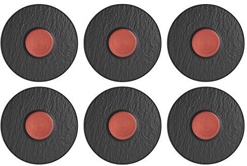 Villeroy & Boch Manufacture Rock Glow Café au Lait Untertasse 6er Set, 17 cm, Unterteller in Schiefer-Optik, Premium Porzellan, Schwarz-Bronze