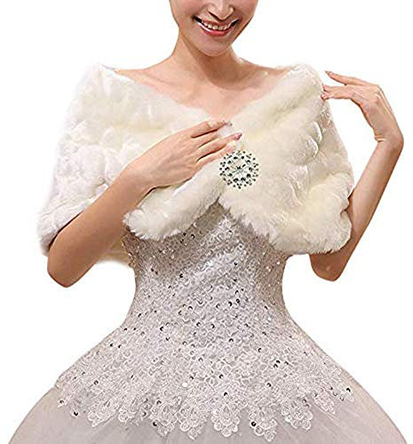 RUIXIA Damen Kunstpelz Schals und Wraps Braut Pelz Wedding Shawls Warm Schal Stola Brautzusatz Hochzeit Abend Brautschal Brautstola Brautjacke Cape für Frauen Braut Brautjungfern Wraps und Tücher
