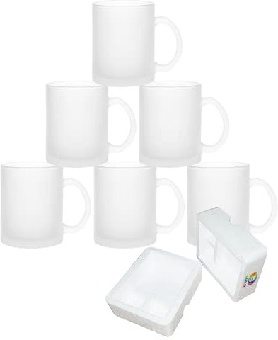 MR.R 11oz Set of 6 Sublimation Blanks Frosted Glass Mug,Coffee Mugs with Handle for Heat Thermal Coating Transfer