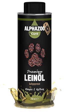 alphazoo Olio di lino premium per cani, gatti e cavalli 250 ml, olio di semi di lino spremuto a freddo, olio energetico per il cuore e la circolazione, olio alimentare ricco di acidi grassi omega 3