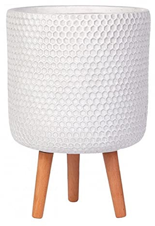 IDEALIST 27cm Large Indoor Plant Pot for Trees | Honeycomb White Reinforced Stone Planter with Legs | Flower Pot Cover D27 H47 cm, 17 litres