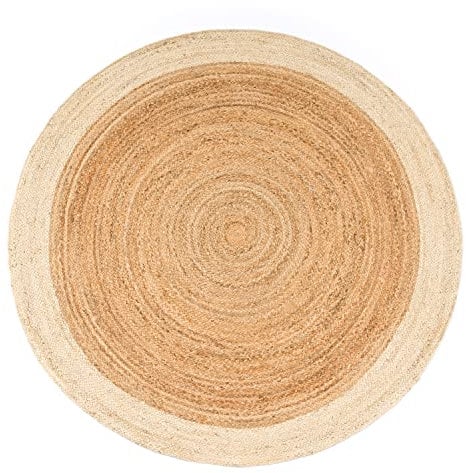 Paco Home Teppich Rund Wohnzimmer Jute Boho Ethno Muster Modern Handgefertigt Naturteppich, Grösse:200 cm Rund, Farbe:Elfenbein