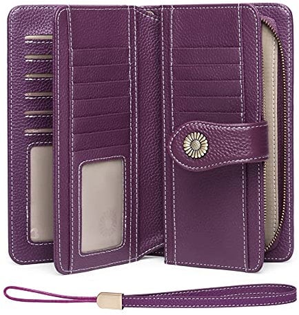 SENDEFN Geldbörse Damen Leder Portmonee Gross Frauen Clutch RFID Schutz Blocking große Kapazität Lang Geldbeutel mit 24 Kartenfächer und Portemonnaie Abnehmbare Handschlaufe