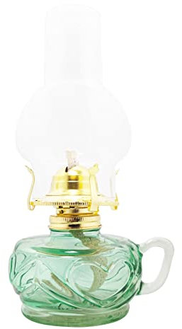 TOLOTK Farbige Glas Öllampe Höhe 25 cm mit Griff und Austauschbarer Klarglas Schirm Hurrikanlicht für Haushalt Antike Petroleumlampe (Color : Oil Lamp - Green)